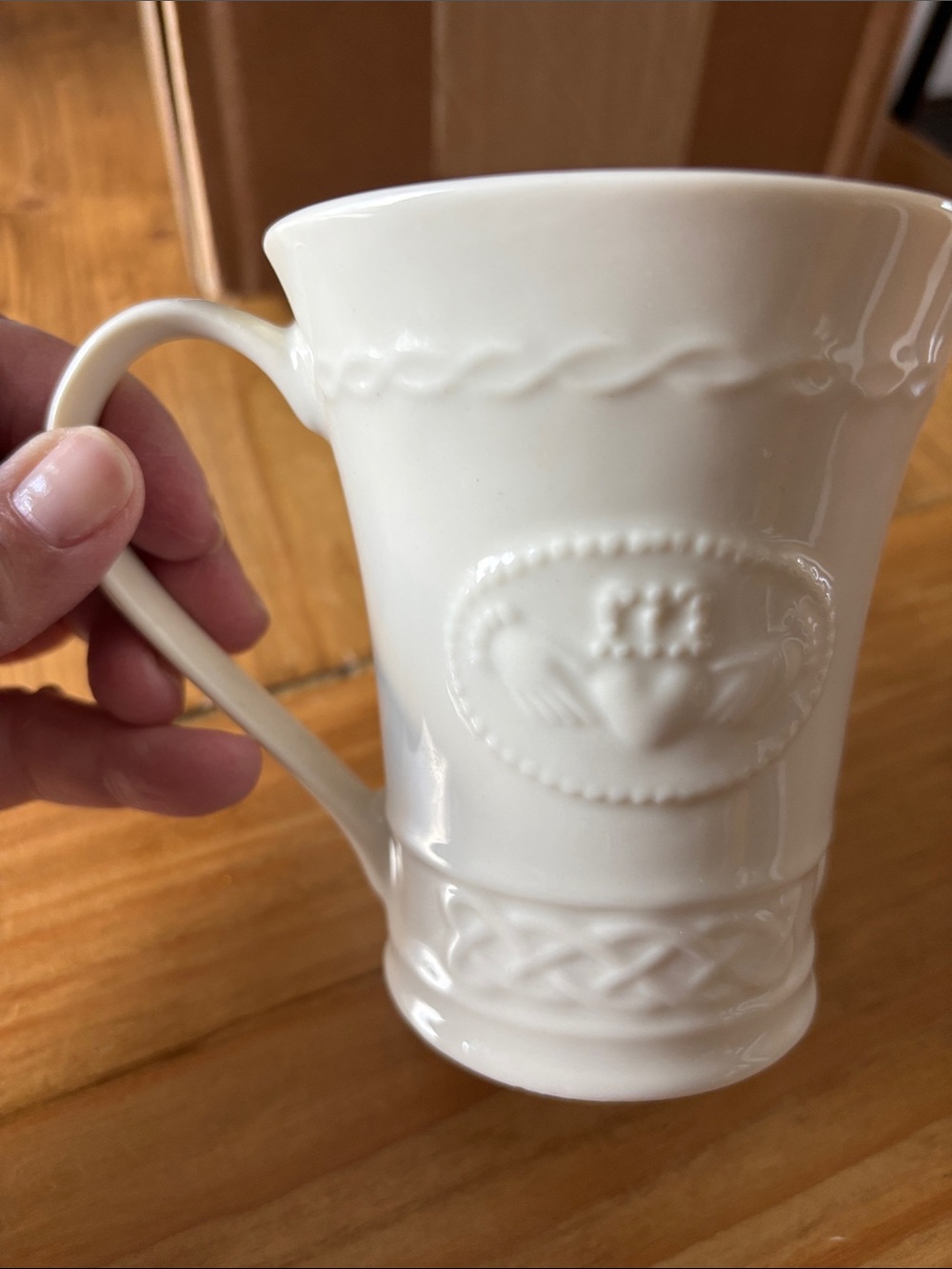 Belleek Cream Embossed Ceramic Mug